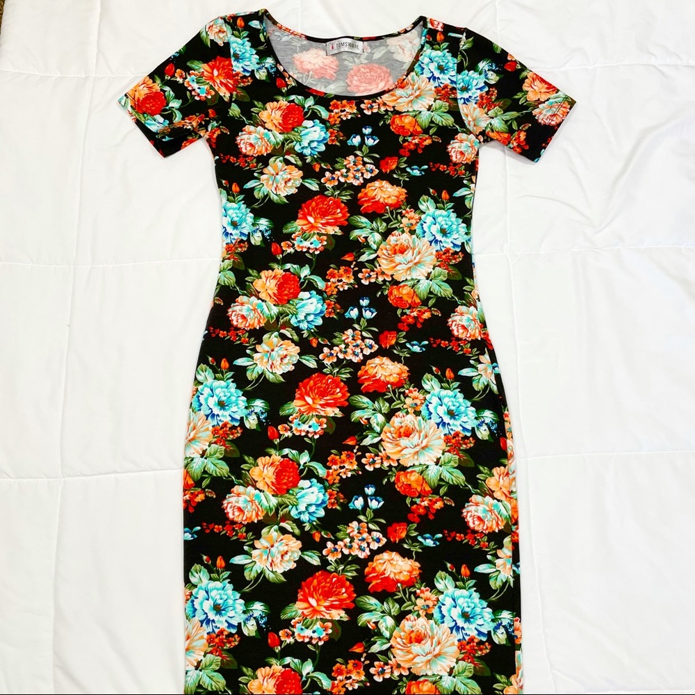 Bright Floral Bodycon Midi Dress